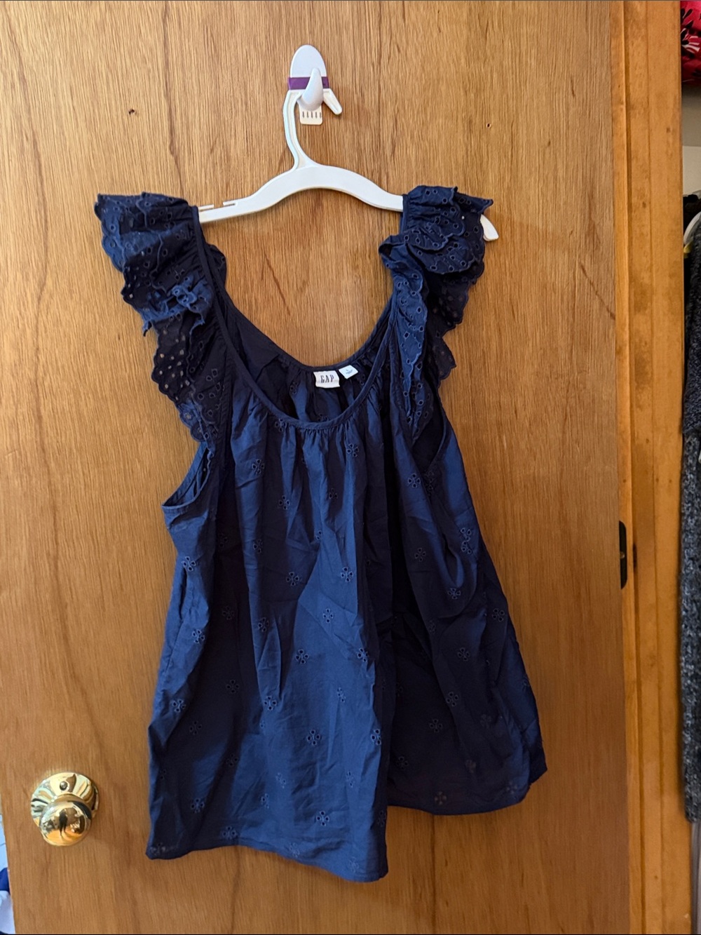 GAP Navy Eyelet Ruffle Tank Top
